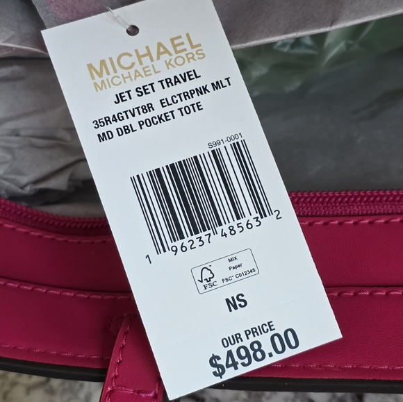 Michael Kors Jet Set Medium Pink & White Tote - Picture 7 of 9